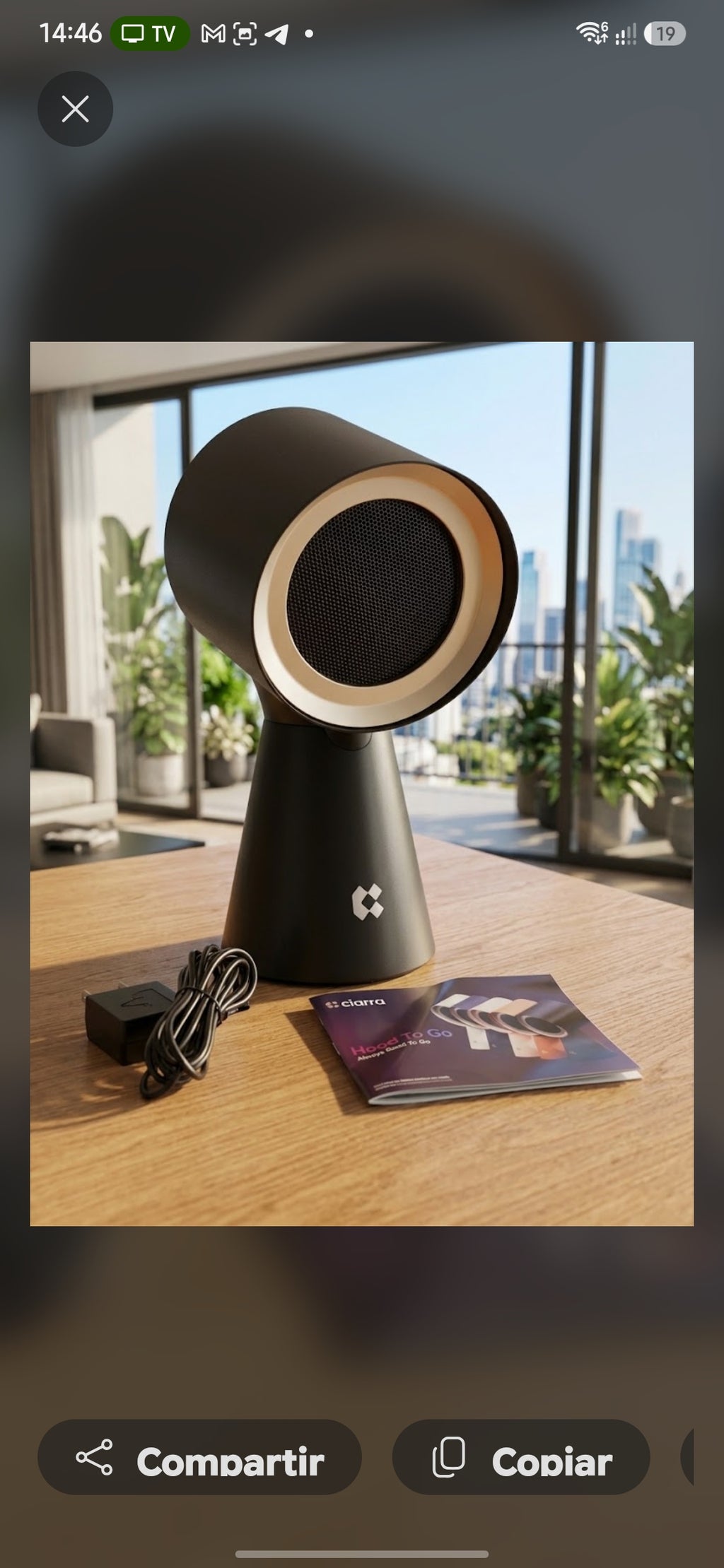 Campana extractora portátil de sobremesa CIARRA Hood To Go (Negro)