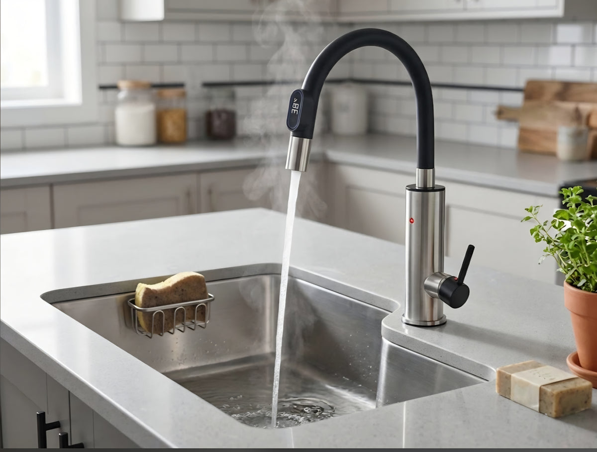 Grifo eléctrico calentador de agua instantáneo con caño flexible (Nuevo)