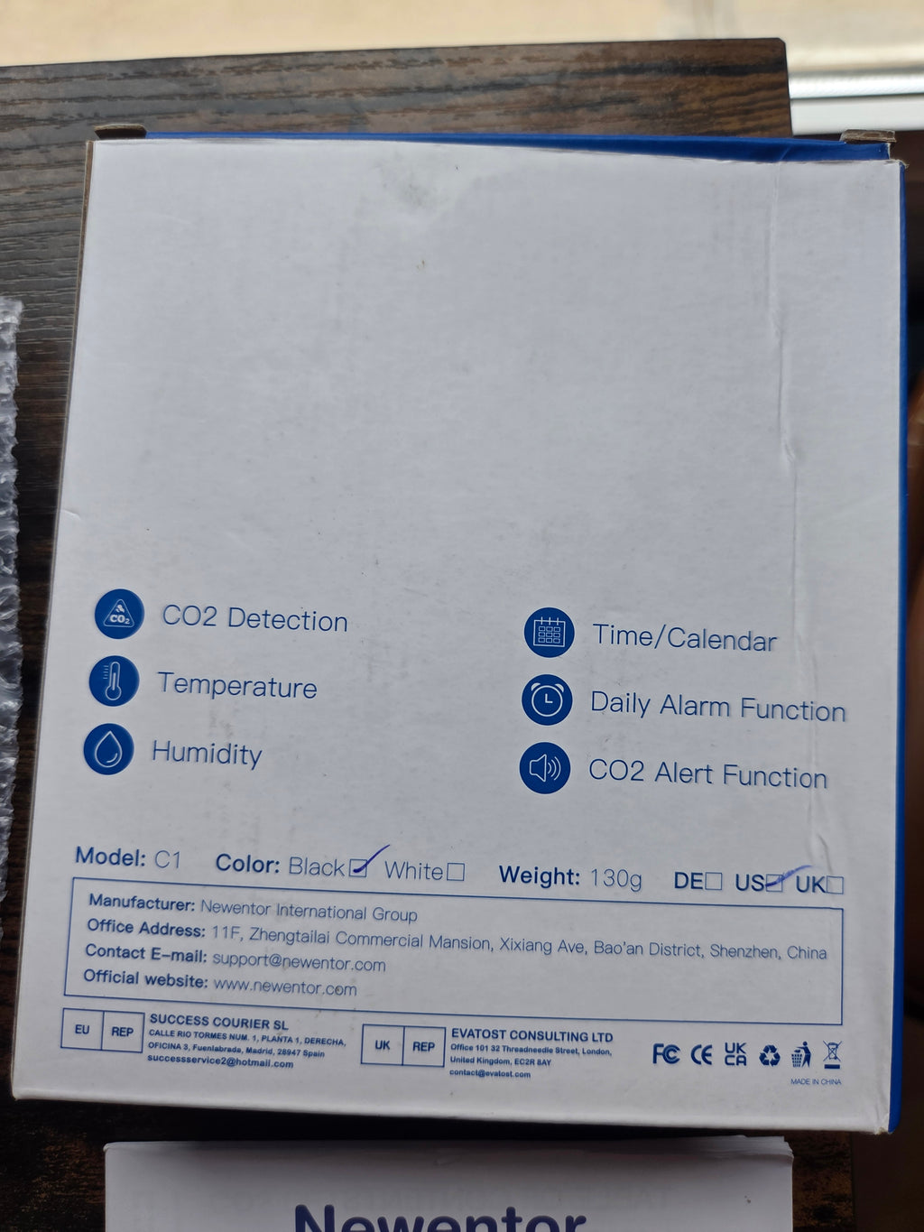 Detector de CO2 Newentor C1 - Medidor Calidad del Aire, Temperatura y Humedad