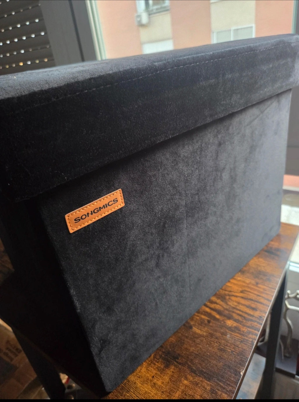 Puff de almacenaje plegable SONGMICS terciopelo negro (Nuevo)